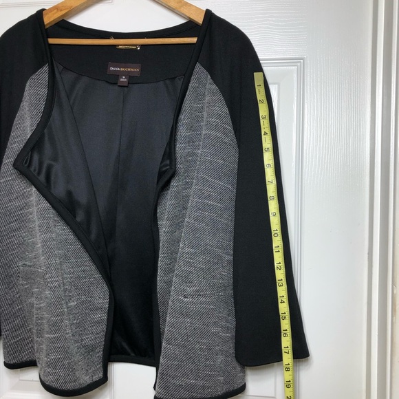 Dana Buchman Women’s Open Waterfall Front Tweed Black Gray Jacket Blazer Size 16 - Picture 14 of 15